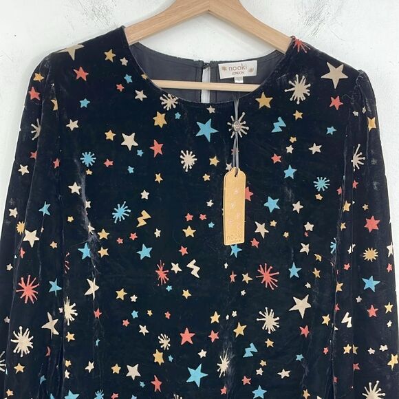Nooki London Josie Printed Velvet Blouse Stars Print Long Sleeve pullover Large - Picture 2 of 16